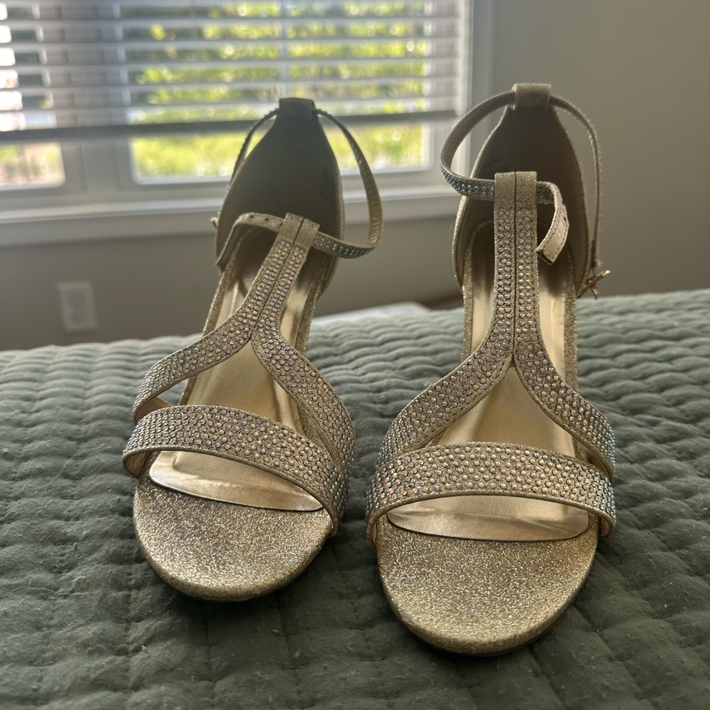 Gold rhinestone heels
